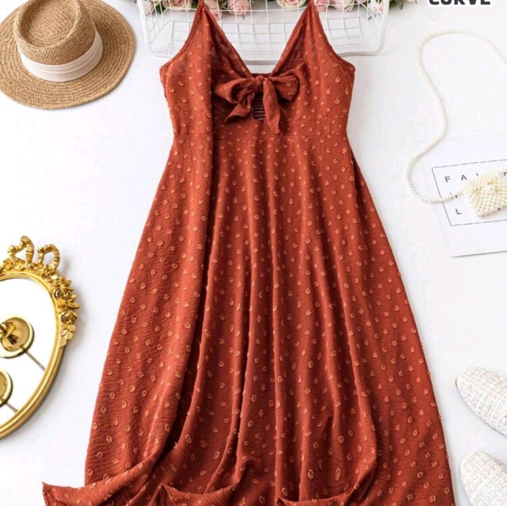 SHEIN Terracotta Bow Maxi Dress
